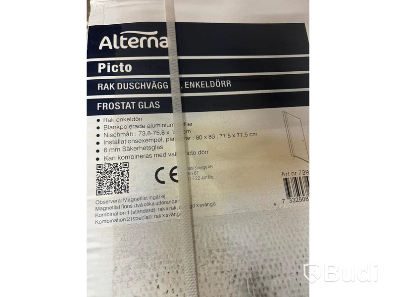 (Ny) Duschvägg Alterna Rak Enkeldörr 80 cm Frostat glas