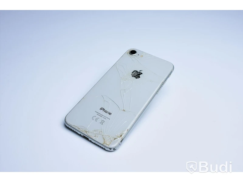 iPhone 8 - 64 GB, vit, Apple. 88 procent batterihälsa, sprucken baksida och mindre slitage.