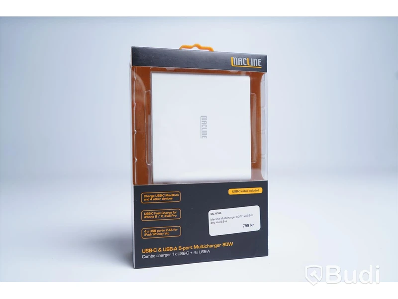 Laddare USB, MacLine Multicharger 80W 1xUSB-C och 4xUSB-A. Ny, Obruten förpackning.