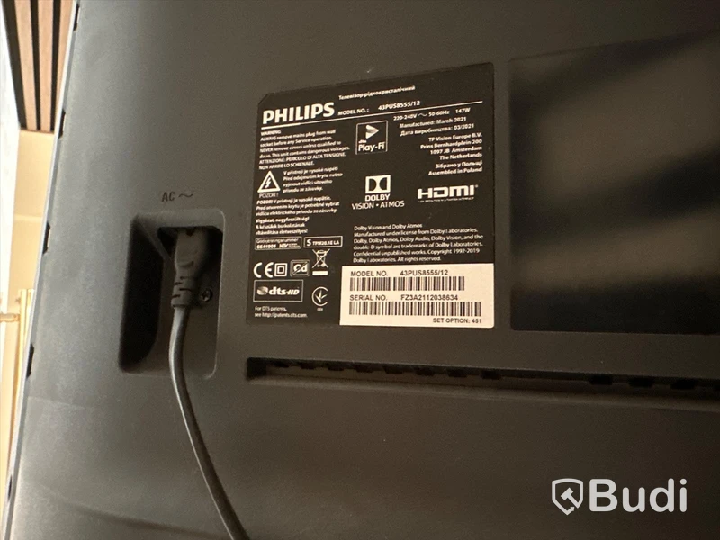 Philips 43PUS8555/12 TV 43 tum med LED belysning och väggstativ Obs! Saknar fjärrkontroll