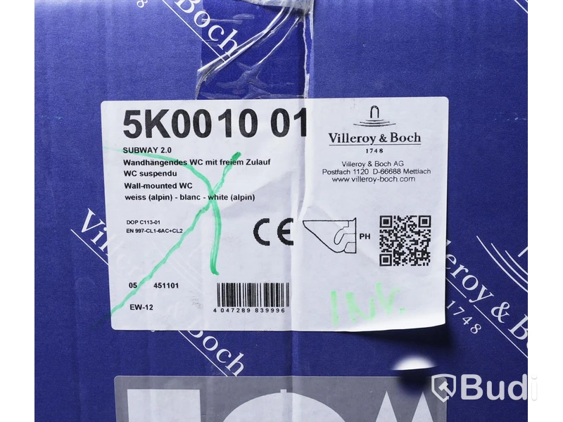Toalettstol - Villeroy & Boch Subway 2.0 vägghängd WC, vit. Nypris ca. 3500 kr. OBS! toasits ingår ej