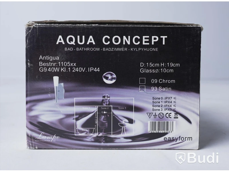 Kartong med diverse badrumsbelysning - Aqua Concept, 6st lampor totalt, nypris ca. 4000 kr