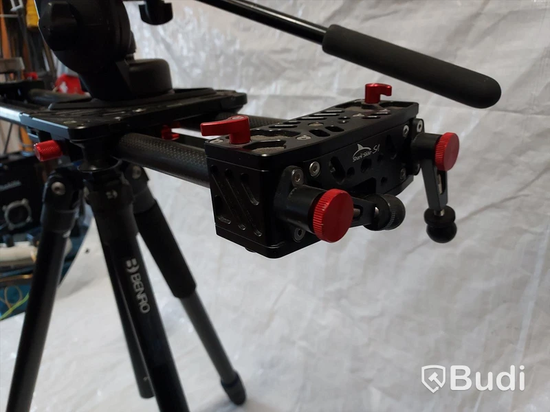 Kamera slider Ifootage Shark Slider S1, Manfrotto huvud, på Benro stativ