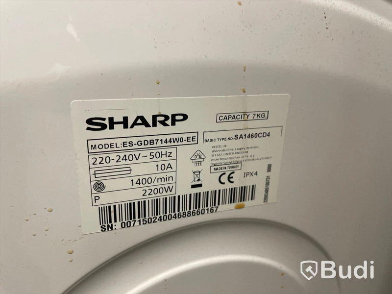 Tvättmaskin Sharp ES-GDB7144WO-EE, 7 kg kapacitet