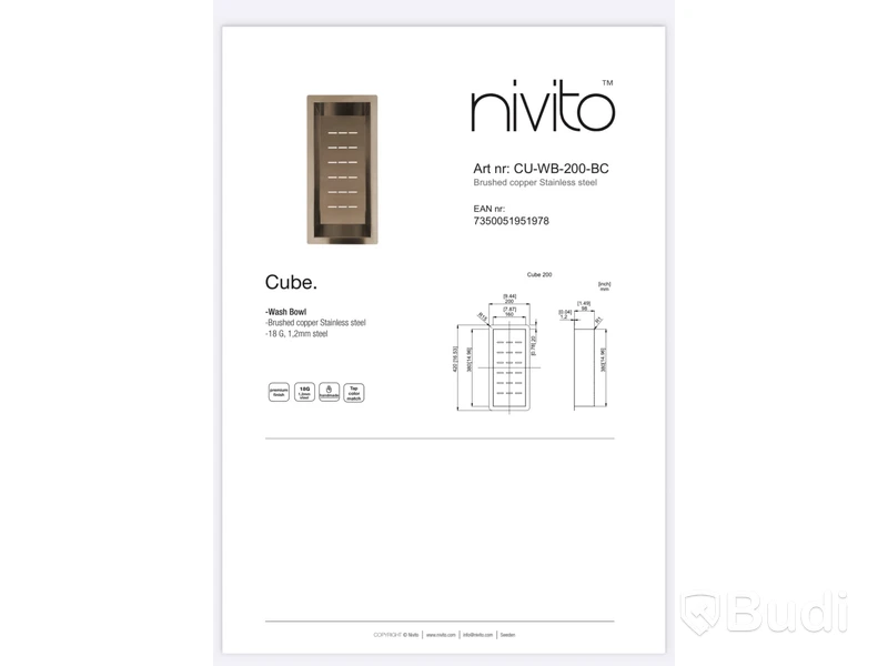 Sköljskål, Nivito Cube, CU-WB-200-BC