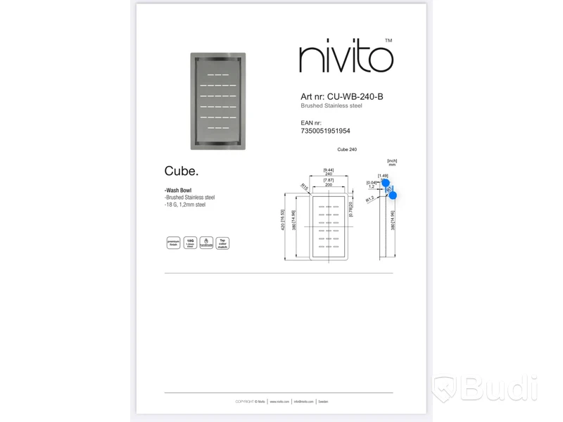 Sköljskål, Nivito Cube, CU-WB-240-B