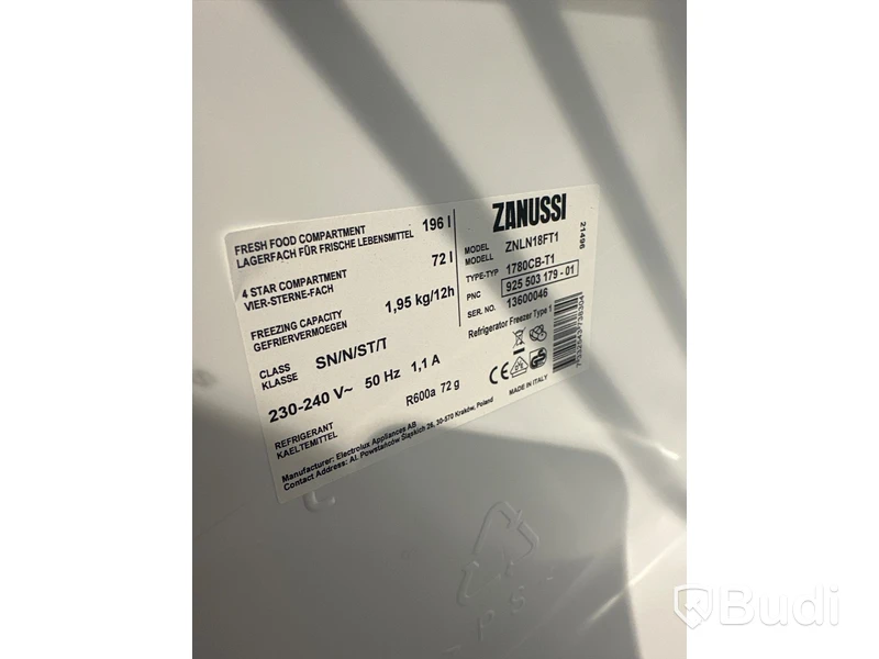 Integrerad kyl & frys, Zanussi ZNLN18FT1