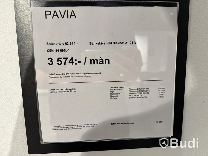 Kök, Kvik Pavia inklusive köksö ord. pris. ca 90.000 kr