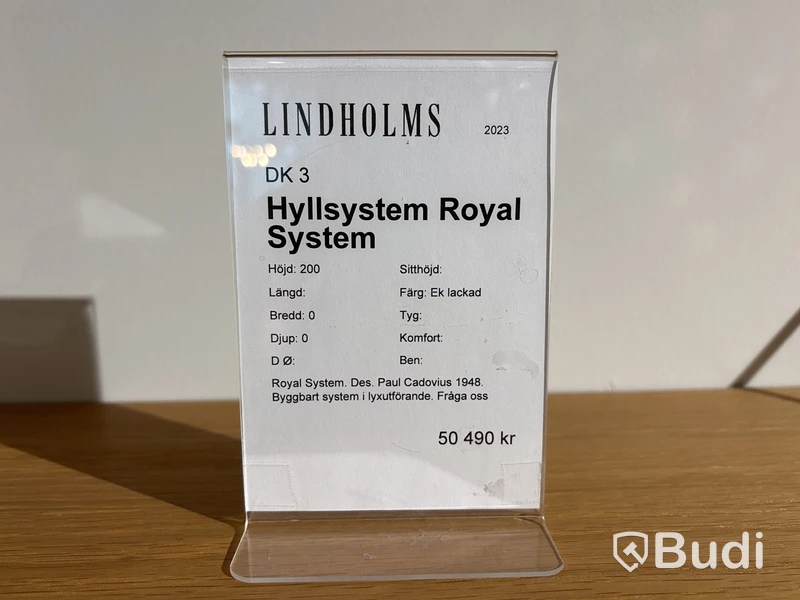 Hyllsystem Royal System DK3. Ord. pris inkl. moms: ca 50 490 kr