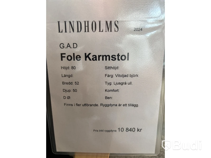 6 st. karmstolar G.A.D Fole. Ord. pris inkl. moms: ca 10 840 kr