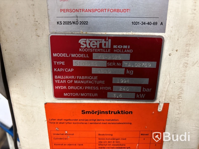 Tvåpelarlyft Stertil Koni 2500 kg
