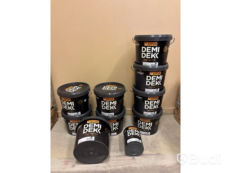 9 st. 2,7-litershinkar Jotun Demidekk, Infinity premium täckfärg för trä, olika brytbaser