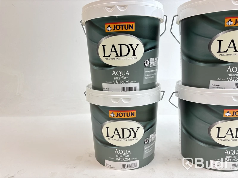 6 st. 2,7-litershinkar Jotun Lady, Aqua silkesmatt, i olika brytbaser