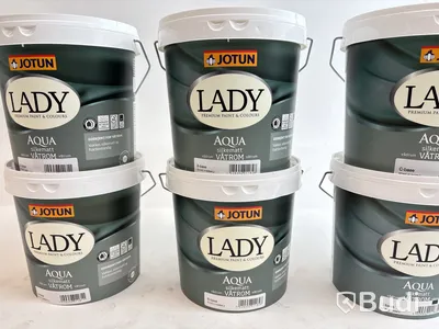 6 st. 2,7-litershinkar Jotun Lady, Aqua silkesmatt, i olika brytbaser