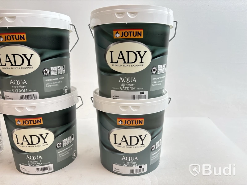 6 st. 2,7-litershinkar Jotun Lady, Aqua silkesmatt, i olika brytbaser
