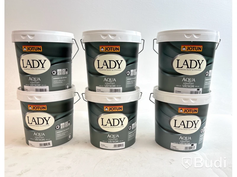 6 st. 2,7-litershinkar Jotun Lady, Aqua silkesmatt, i olika brytbaser