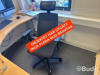 Höj- och sänkbart skrivbord, kontorsstol, 2 st. datorskärmar  och hurts