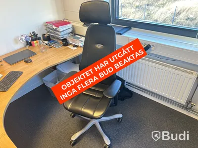 Höj- och sänkbart skrivbord, kontorsstol och 2 st. datorskärmar