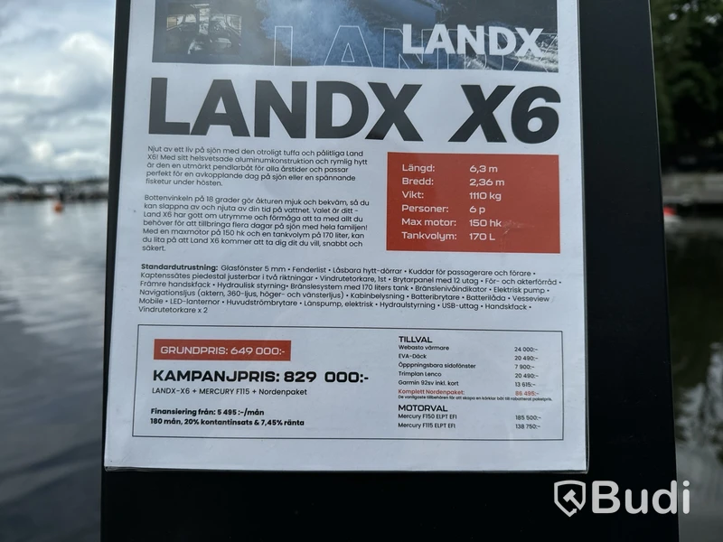 Plåtbåt, LANDX X6, med motor Mercury F115