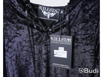 1 st NY Klänning med huva - Killstar, stl S, svart, stretchvelour, ord. pris ink. moms ca: 698 kr