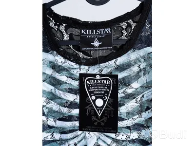 1 st NY maxiklänning, ärmlös - Killstar, stl S, svart spets m. tryck, totalt ord. pris ink. moms ca: 649 kr