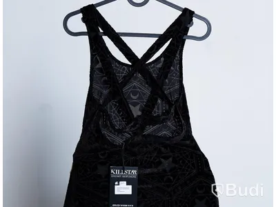 1 st NY maxiklänning, ärmlös - Killstar, stl S, svart stretchig mönstrad velour, totalt ord. pris ink. moms ca: 649 kr