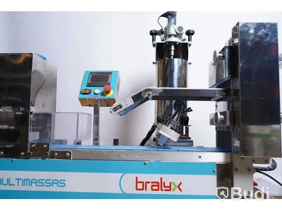 Bralyx Formix Multimassas maskin för automatiserad pirogtillverkning inkl. tillbehör och kompressor - maskin för formning och fyllning av deg (pirog, empanadas, ravioli etc.), Formix Multimassas, Bralyx; kompressor, Pro-line Herkules.
