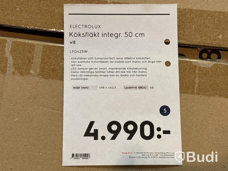 Integrerad köksfläkt Electrolux LFG425W 50 cm vit
