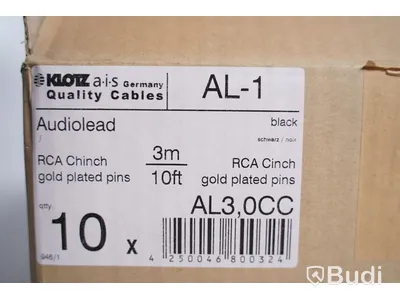 RCA-kabel 3m 20st, Klotz AL-1 Audiolead. Ny, Obruten förpackning.
