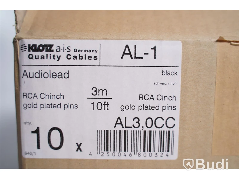 RCA-kabel 3m 20st, Klotz AL-1 Audiolead. Ny, Obruten förpackning.