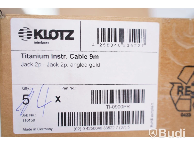 Instrumentkabel 9m 4st, Klotz Titanium. Ny, Obruten förpackning.