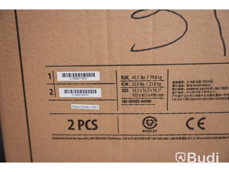 Taksubwoofer 2st - Behringer Eurocom ST2080S. Ny, Obruten förpackning.