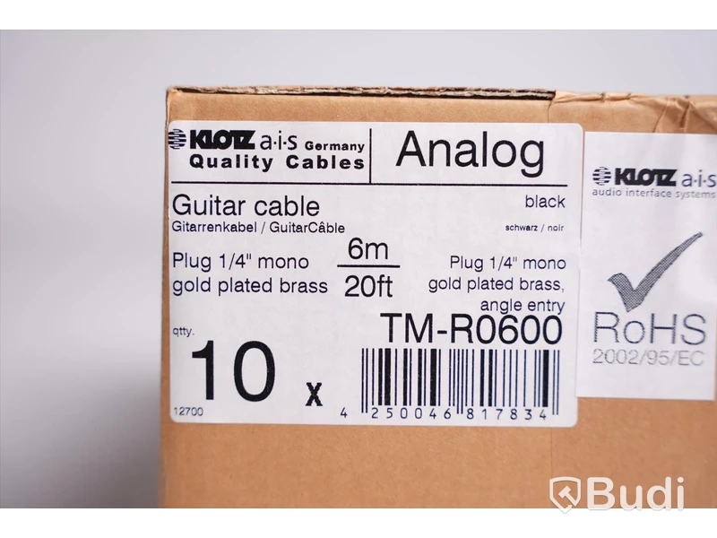 Telekabel 10st - Klotz T.M. Guitar Cable Black, 6m. Ny, Obruten förpackning.