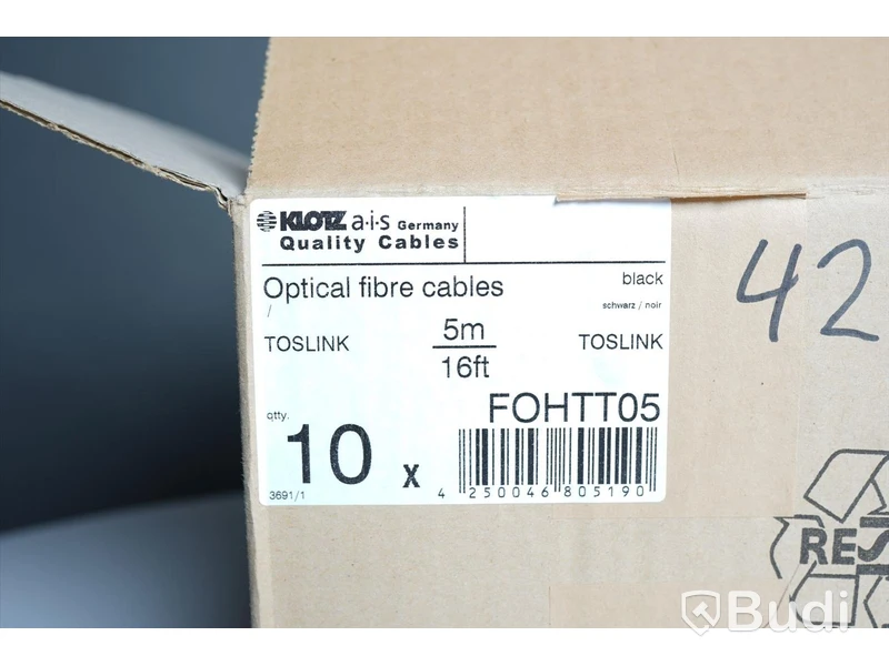 Optisk Kabel 10st - Klotz Optical Fibre Cable 5m. Ny, Obruten förpackning.