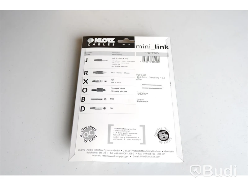 Optisk Kabel 10st - Klotz Optical Fibre Cable 5m. Ny, Obruten förpackning.