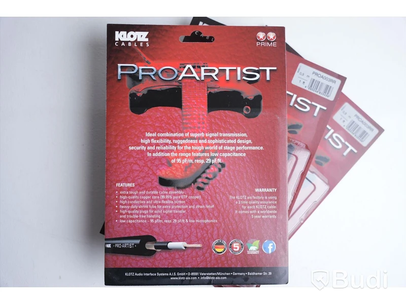 Patchkabel 3st - Klotz ProArtist PROA003RR, 0,3m. Ny.