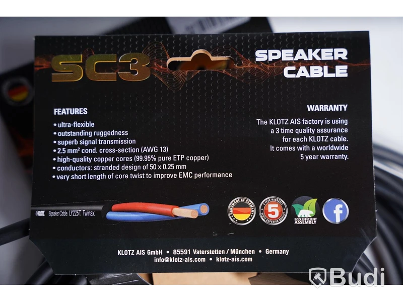 Speakon-kabel 2st - Klotz SC-3 Speaker Cable, 5m. Ny.