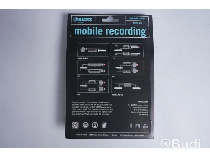 3 st Mobile rec kablar - KLOTZ AU-MF0150, 1,5 m