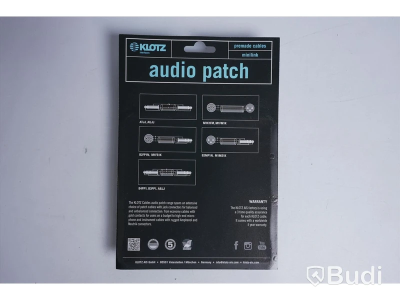 2 st Audio Patch kablar - KLOTZ B4PA1-0030, 0,3 m