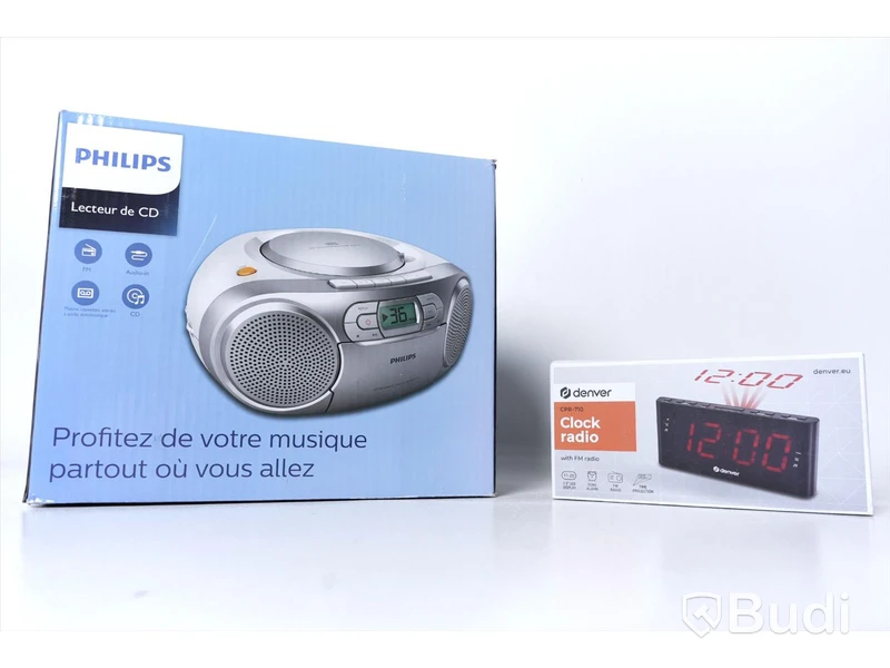 1 st Philips Boombox CD/Radio/Kassett och 1 st Denver klockradio CPR-710.