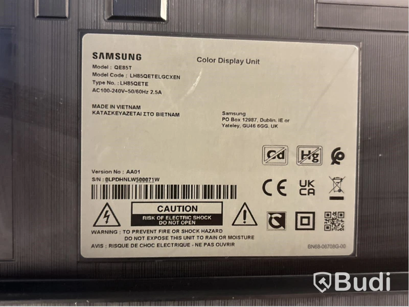 TV-skärm Samsung, QE85T, 85 tum 4K inkl. TV-ställ på hjul