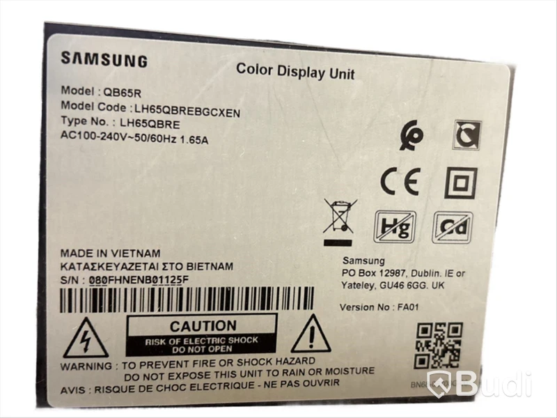 TV-skärm Samsung, QB65R, 65 tum 4K inkl. TV-ställ på hjul och konferenskamera
