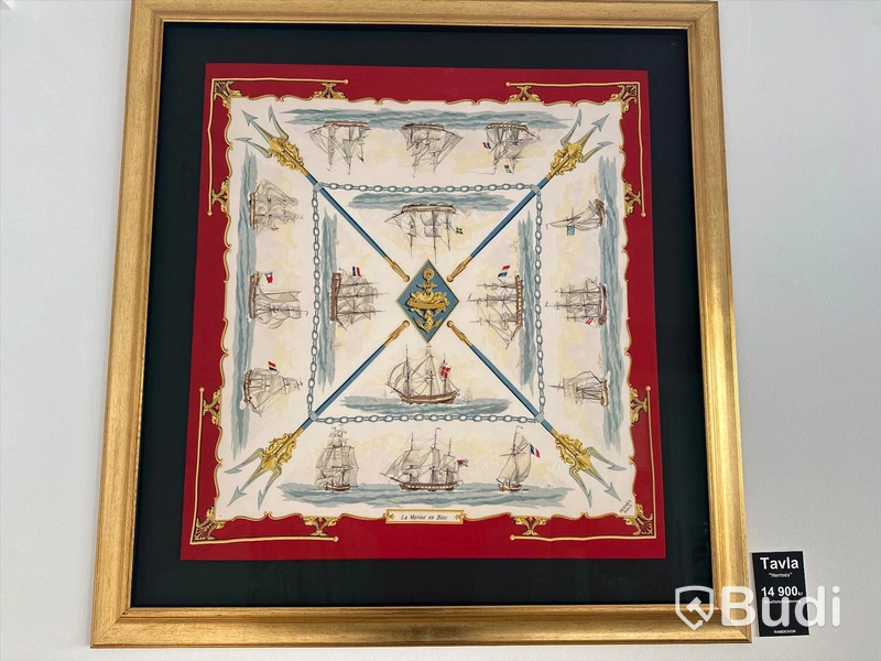 Tavla, Inramad äkta Hermes-scarf. Ord. pris 14.900 kr, Mått ca 113x113 cm