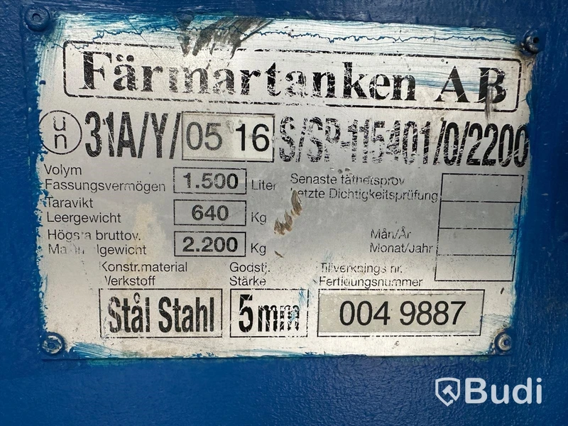 Dieseltank 1500 liter med pump Blå  Inklusive SPILLKAR / Uppsamlingskar se bild