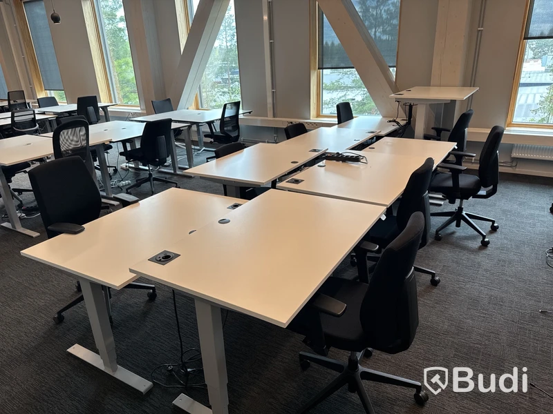 8 st. Höj- och sänkbara skrivbord och 8 st. kontorsstolar