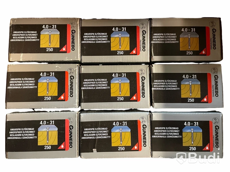 9 st. Ankarspik, elförzinkad 250-pack — Gunnebo 4.0x31 , Totalt ord. pris inkl. moms: ca 900 kr