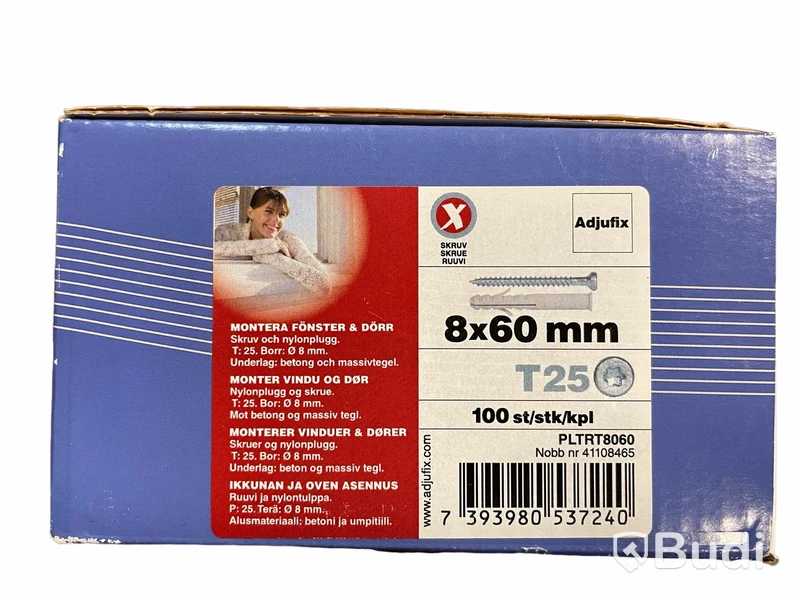 3 st. 100-pack Skruv m plugg Adjufix 8x60 mm, Totalt ord. pris inkl. moms: ca 2100 kr