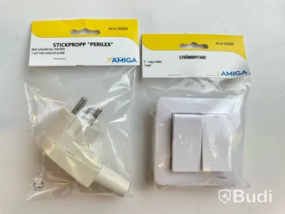 Parti med strömbrytare, dimmer och diverse produkter från AMIGA, Totalt ord. pris inkl. moms: ca 3 kr, Ord. pris inkl. moms: ca 3500 kr