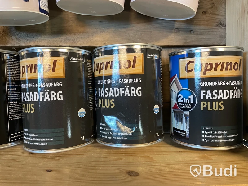 Parti med täcklasyr, vävlim, spackel, färg, Totalt ord. pris inkl. moms: ca 350 kr