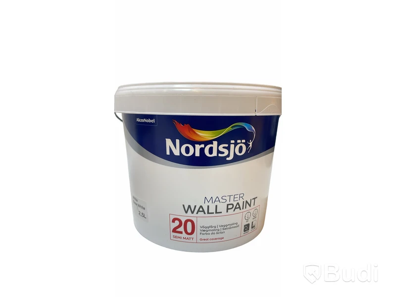 Parti med 5 st. burkar målarfärg, Nordsjö. Totalt ord. pris inkl. moms: ca 1800 kr